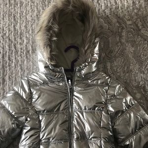Silver metallic girls puffer jacket